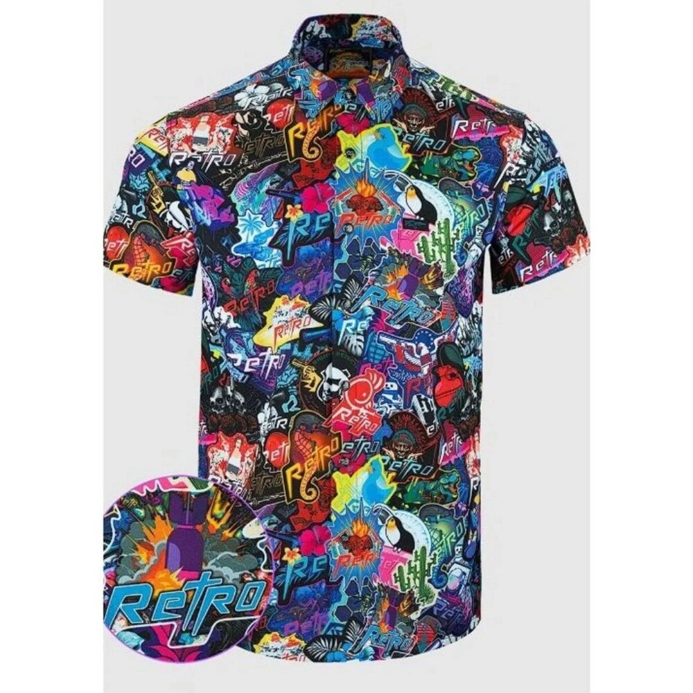 RETRO RIFLE Men's Sticker Bomb V2 Button Down Shirt Size 3XL